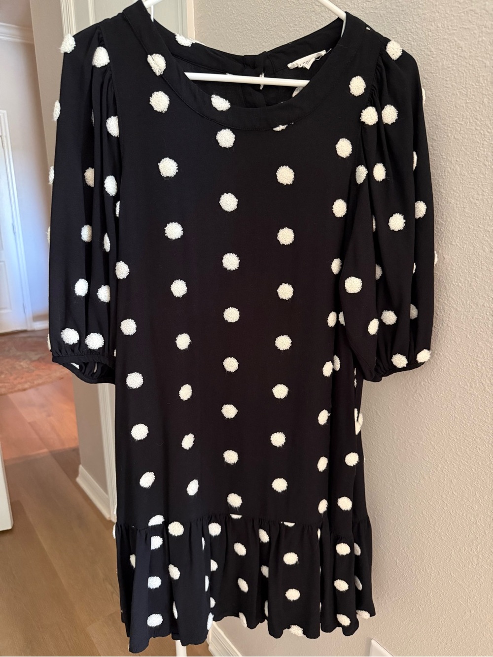 Blu Pepper Black Dress with White Pom Dot Pattern